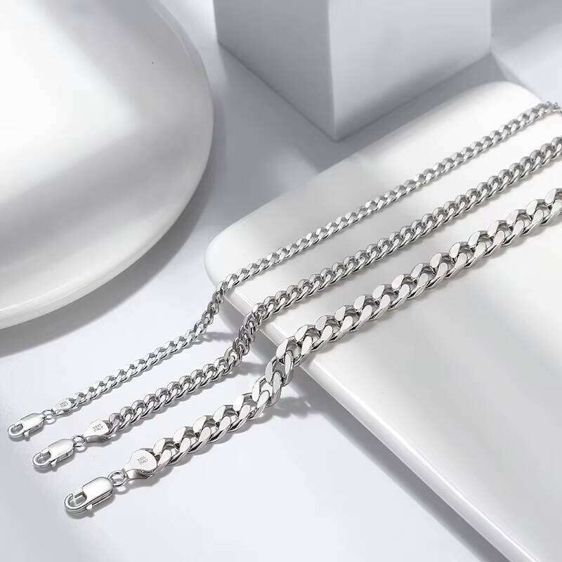 RINNTIN SB104 Hip Hop Thick Chain 3.6/5/7mm Width Solid Sier Cut Cuban Link Bracelet for Men