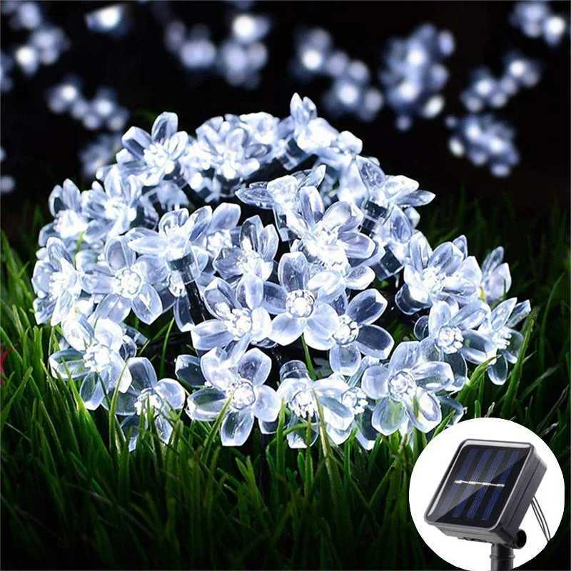 5M/7M/12M Solar Cherry Flower String Lights Outdoor Waterproof 8 Mode Fairy Light Christmas Garden Party Decoration Wedding Lamp XJ250612