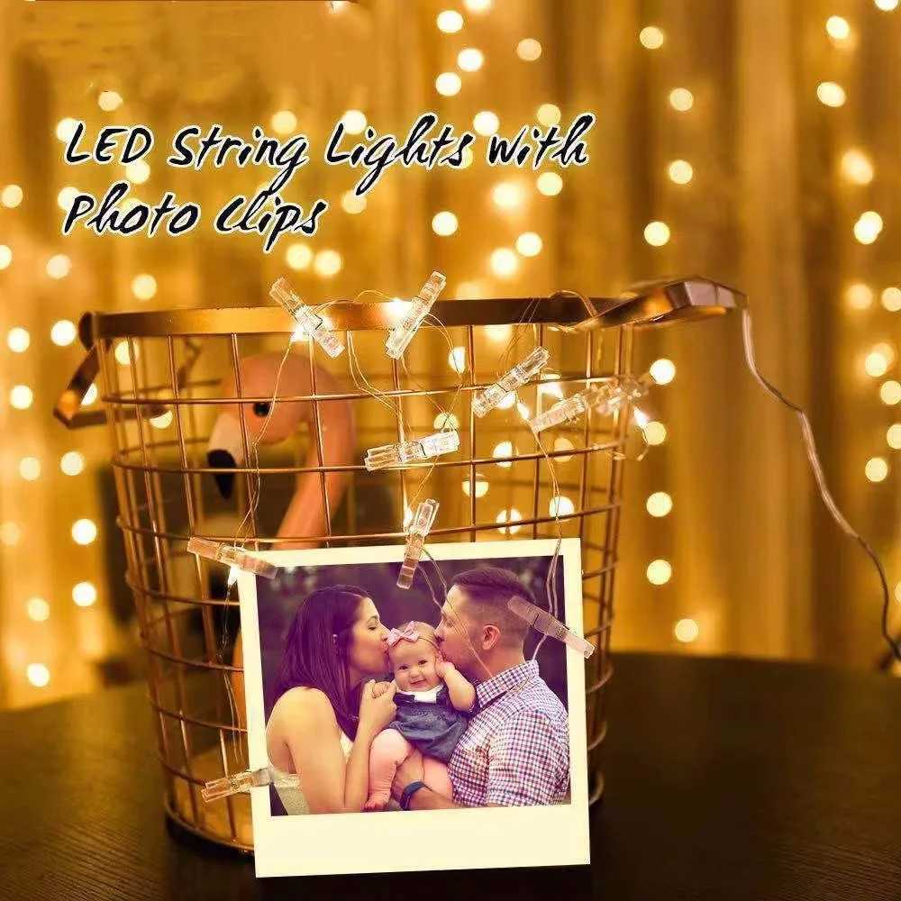 1pc Photo Clip Light String 2/5/10m 20/50/100led 10/30/50Clip Fairy Lights Fairy Lights Bedroom Wall Copper Wire Light StringXJ250612