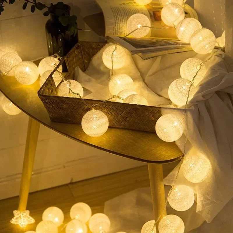 20LED Cotton Balls String Lights Garland Fairy Street Lights Christmas Decorations for Home Outdoor Wedding Garden Patio Lights XJ250612