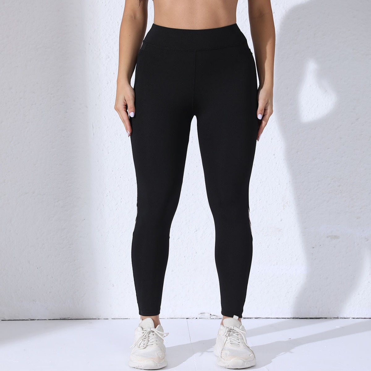 Cross-border hip-lifting fitness pants women's elastic and tight sports high waist outer wear bottoming mesh splicing yoga pants