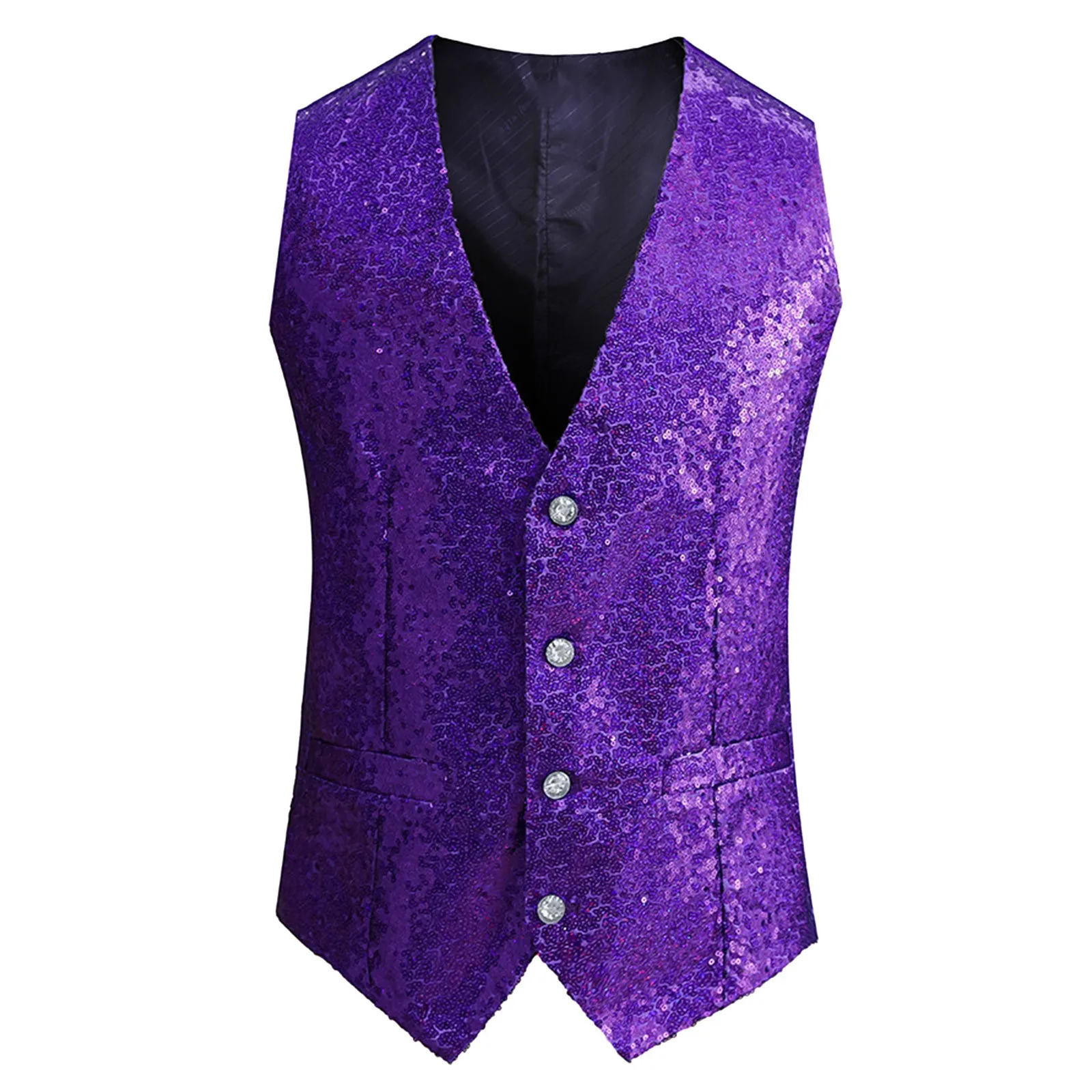 Men Fashion Sleeveless Sequined Blazer Vest Nightclub DJ Performance Stage Costume Wedding Host Shiny Sequin Bling Glitter 250610A