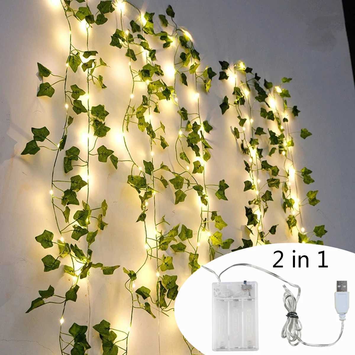 Flower Green Leaf String Lights USB And Battery Powered Ivy Vine Fairy Lights Garland For Party Wedding Courtyard Decoration XJ250612