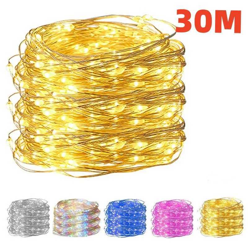 30Meter USB LED String Lights Copper Silver Wire Garland Light Waterproof Fairy Lights For Christmas Wedding Party DecorationXJ250612