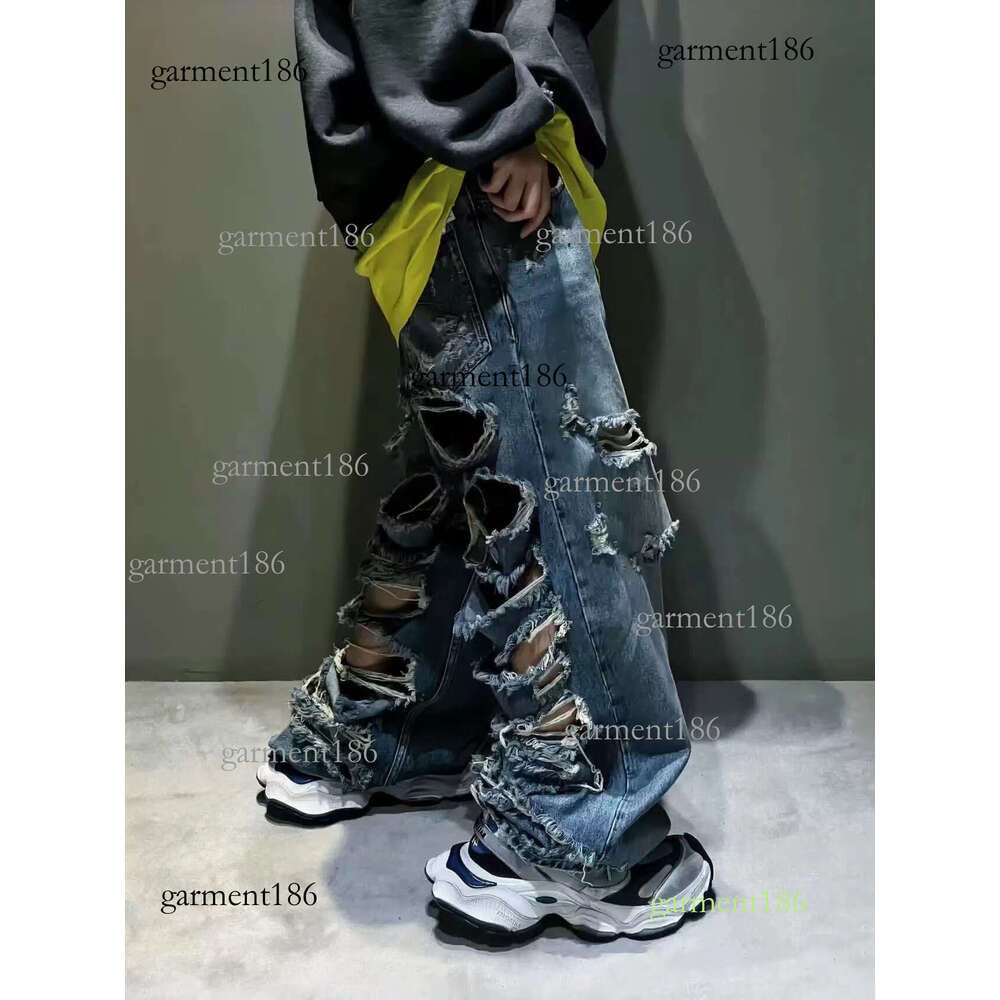 Designer Denim Trousers Loose Fit Straight Leg Trousers Multi-Pocket Crafted Splicing washed men's and women's couple pants 175