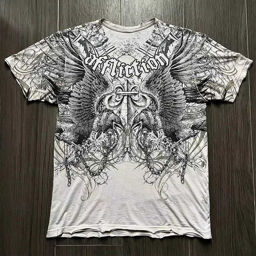 Men T-shirts Y2K Retro Women T-shirt Style Streetwear Tee Gothic Skull Cross Print Trendy Graphic Kid T-shirts X250613