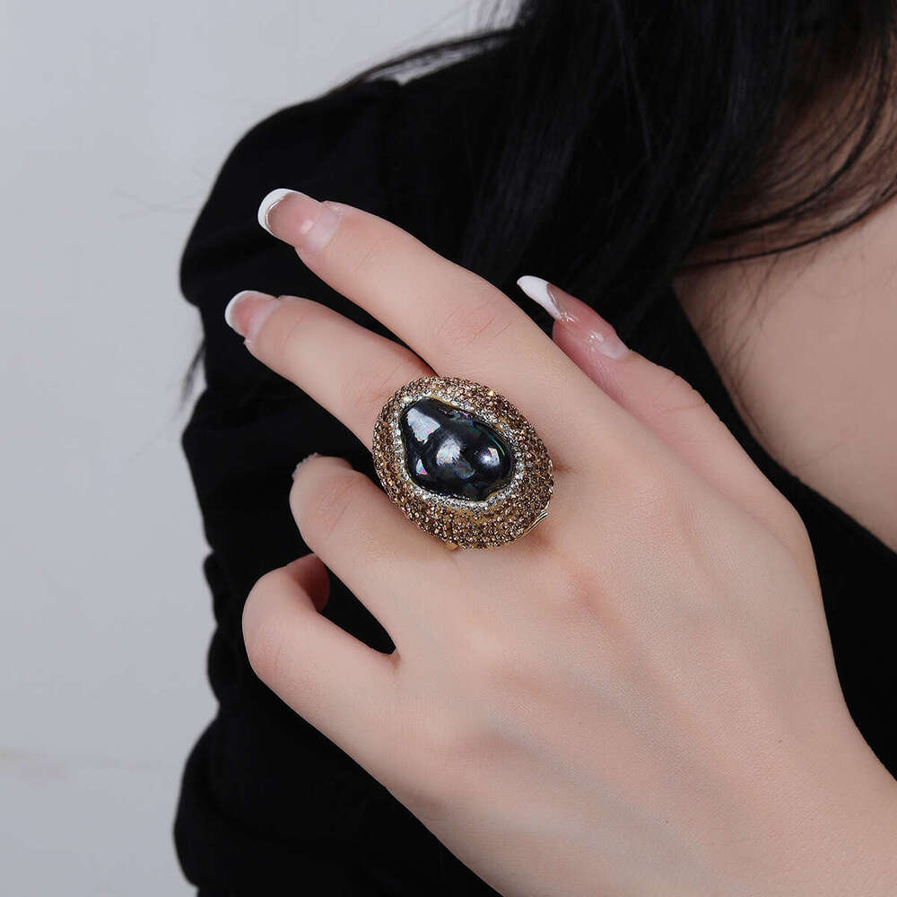 TEMU Hot Style Baroque Pearl Clay Inlaid Wide Adjustable Open Ring for Women Party Gift