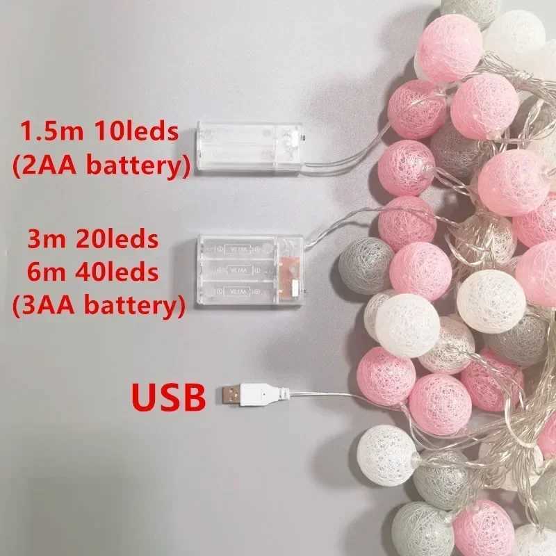 Wedding Fairy Garland 4CM LED Cotton Thread Ball String Lights Christmas Decoration 2025 Outdoor Garden New Year Bedroom Decor XJ250612