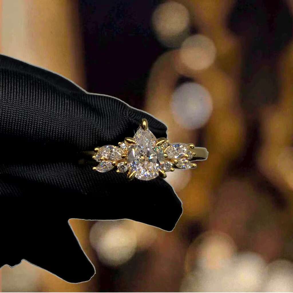 925 Silver Gold Plated Marquise Pear Cut Moissanite Wedding Ring Fine Jewelry Unique GRA Mossanite Statement Engagement Ring