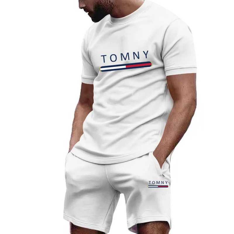 Outdoor Trendy Mens Suit Simple Letter Rose Patchwork Color Round Neck Short Sleeve Shorts Comfortable and breathable material W250613