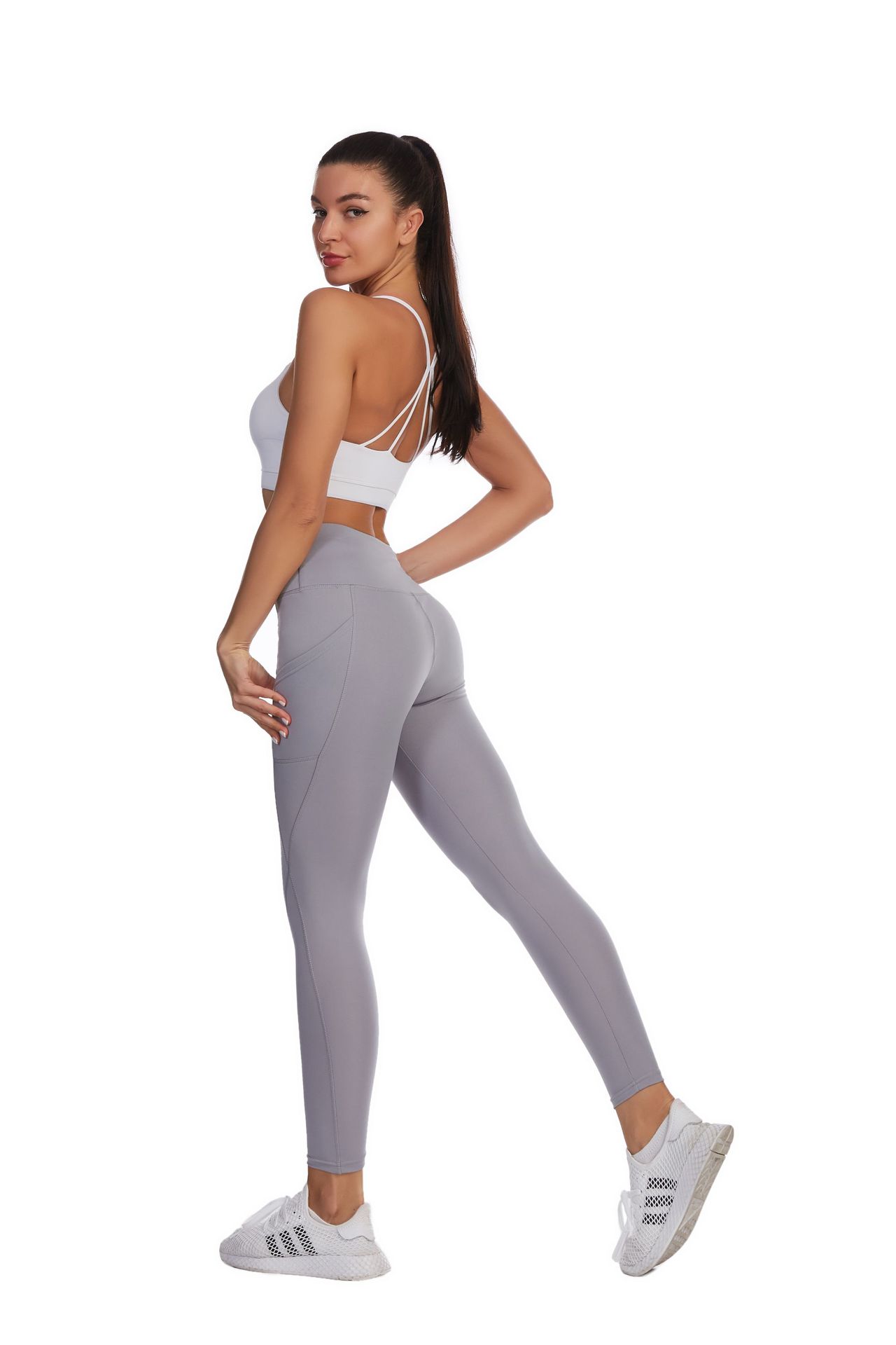 Europe and the United States popular high waist hip lift slim fitness side pocket sports leggings yoga pants women