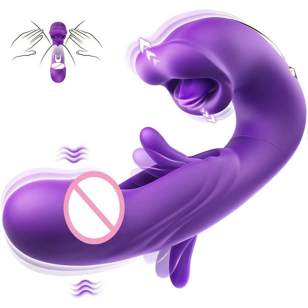 3 in 1 Tongue Licking Finger Flapping G Spot Dildo Vibrator Sex Toys for Women Clitoral Stimulation Massager Adults Masturbator XJ250613