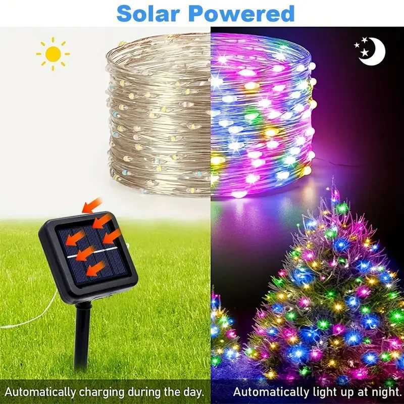 1/2Pcs Outdoor Solar Light String LED Solar Fairy Light with 8 Modes Copper Wire Light for Party Tree Courtyard Decoration XJ250612