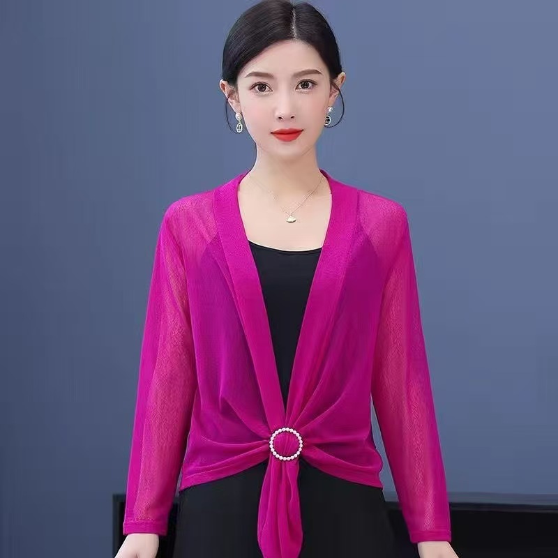 K1009 Spring and autumn thin ice silk mesh cardigan summer with skirt sunscreen shawl small outer tops for women