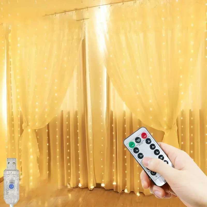 New Year 2025 USB Curtain String Fairy Lights 8 Modes 6/3M LED Christmas Garland Remote For Party Garden Home Wedding Decoration XJ250612