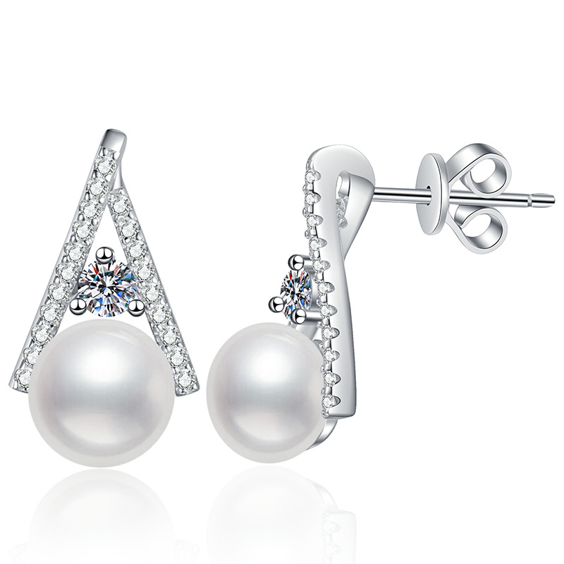 Cross-Border Moissanite Stud Earrings, S925 Sterling Silver Earrings, French Style Freshwater Pearl Studs, High-End Fashion Earrings, Wholesale