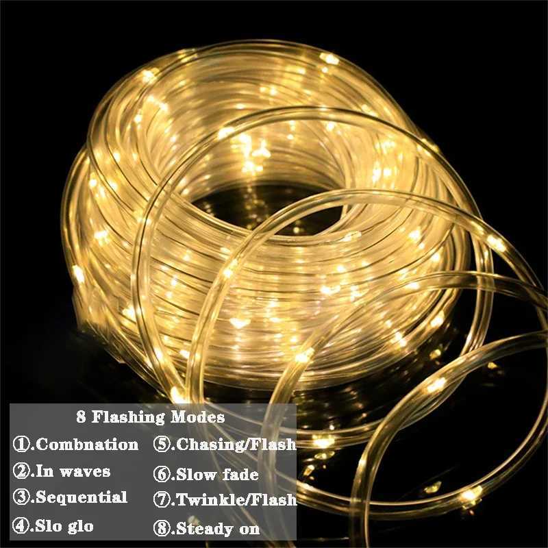 Solar Outdoor Lights LED Festoon PVC Tube Rope String Light Summer Garden Fence Wedding Party Balcony Decoration Solar Garland XJ250612