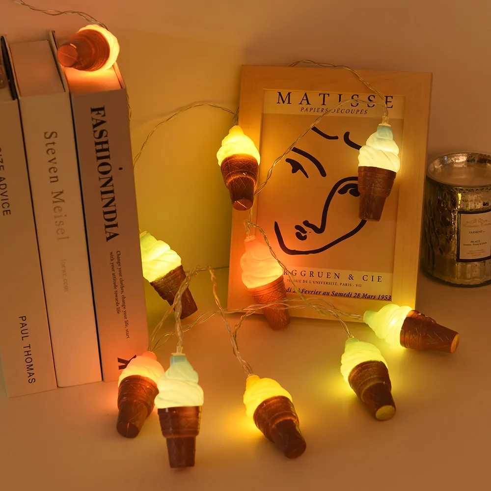 Fairy Lights LED Ice Cream String Rainbow Garland Christmas Tree Kids Bedroom Living Room Decor Lamp Patio Wedding Party Outdoor XJ250612