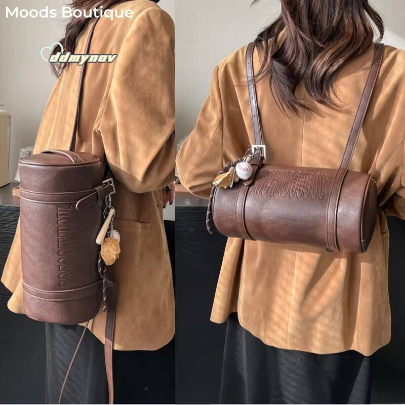 Multifunctional Cylinder Shaped Shoulder Bags For Women 2024 Winter Latest Designer Handbags Luxury Cross Body Bag With Pendant ddmynov