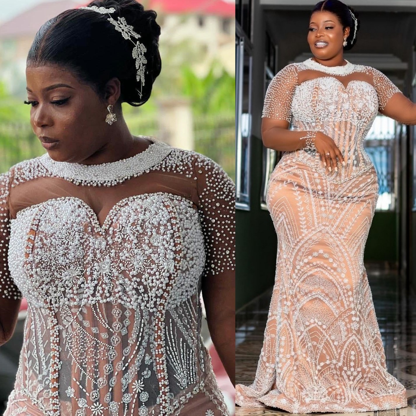 Champagne Mermaid Prom Dresses 2025 Illusion Pearls Sequined Vintage Evening Formal Party Second Birthday Engagement Gowns Plus Size Dress For Special
