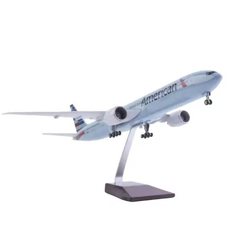 1 157 Scale 47cm Aircraft B777 American Air Airlines Model With Light and Wheel Diecast Resin Airplane Collection Display Gifts L250612