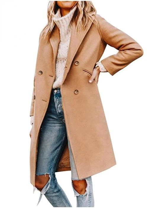 Womens Winter Wool Coat Casual Notch Lapel Single-Breasted Peacoat Fashion Office Lady Trench Peacoat Jackets 250606