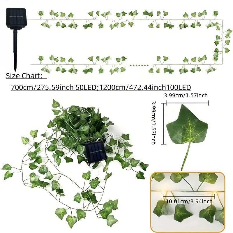12m Solar Ivy String Lights LED Outdoor Artificial Vine Christmas Garland Fairy String Plant Lamp Maple Leaf Green Rattan String XJ250612