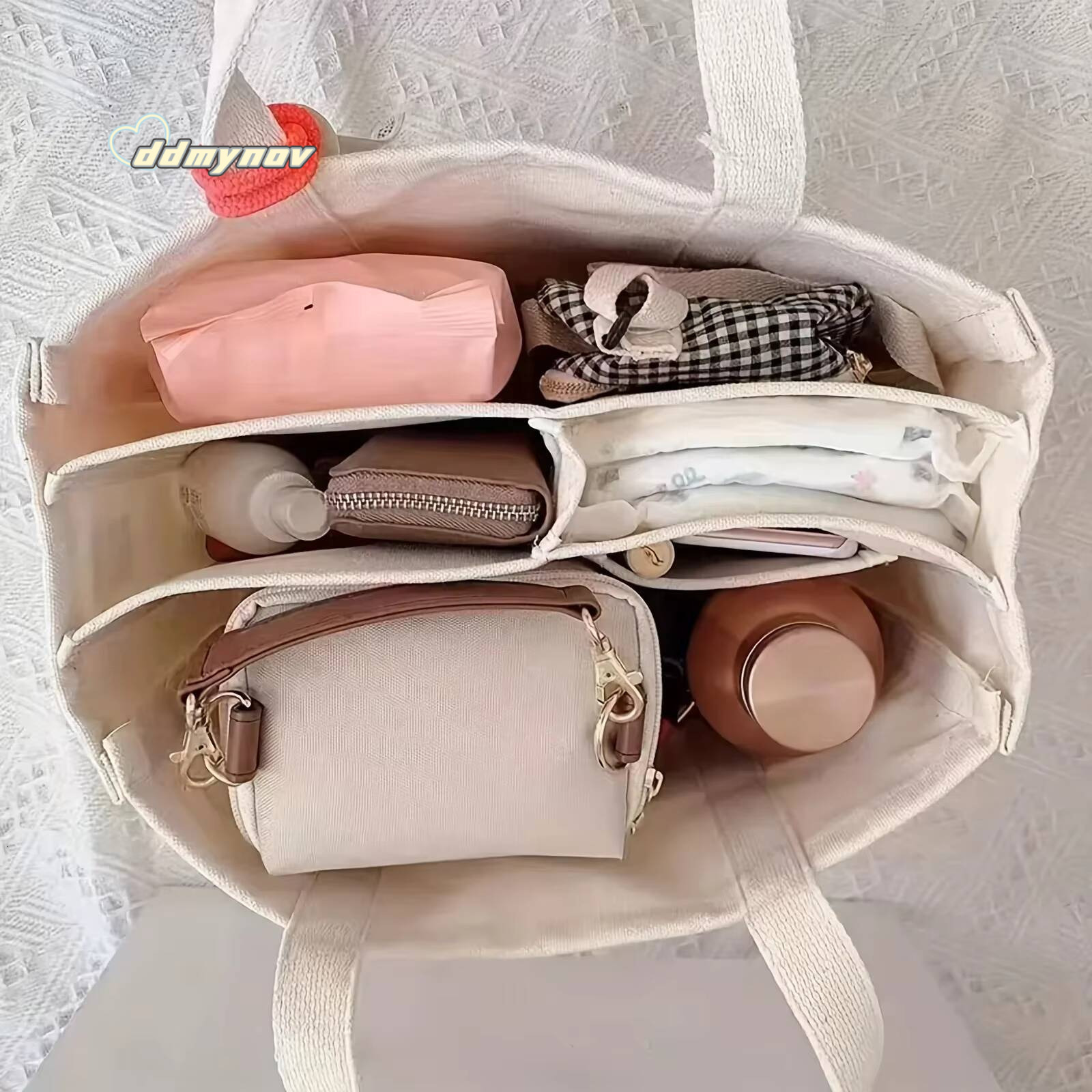 Ladies Canvas Handbag Multi Pocket Large Capacity Tote Adjustable Strap Casual Shoulder Shopping Bag ddmynov