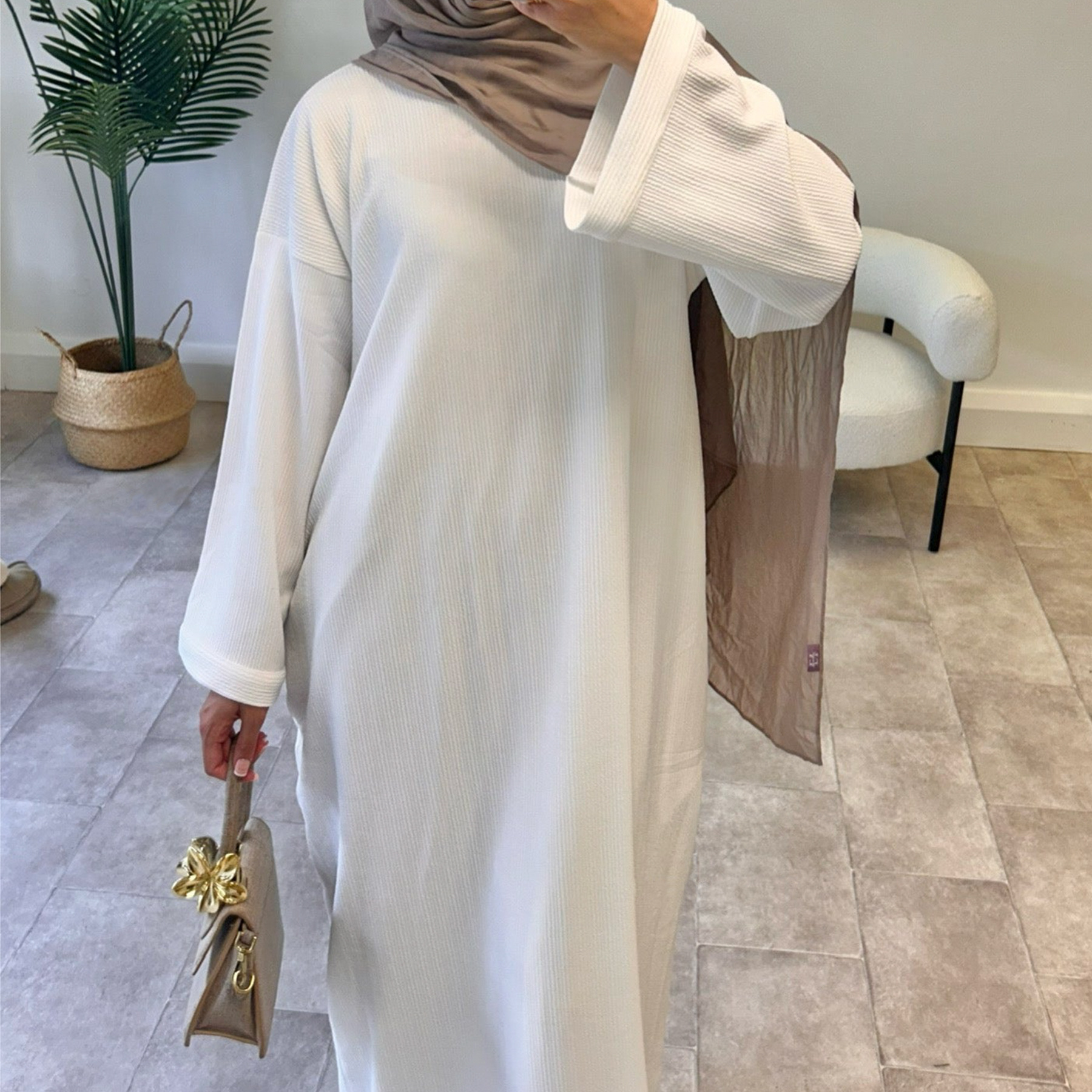 Winter Warm Corduroy Abaya Dress for Women - Thick Lined with Side Pockets, Long Sleeve Islamic Clothing, Ramadan Modest Outfit Plus Size