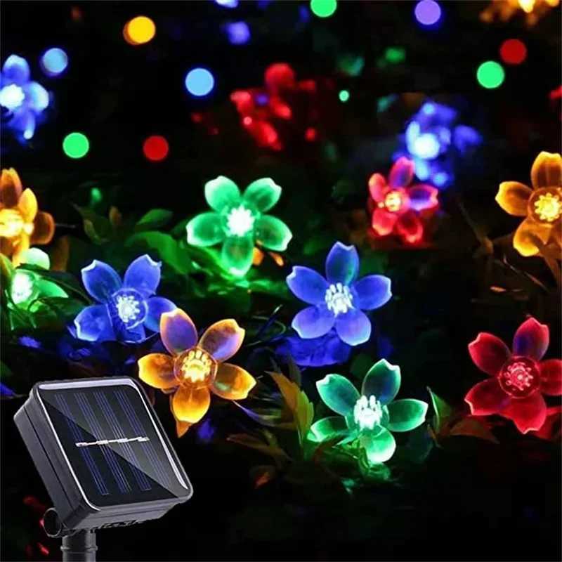 Solar Garden Light Outdoor Solar String Lights Waterproof Fairy Simulation Floral Garlands Lamp Christmas Decoration XJ250612