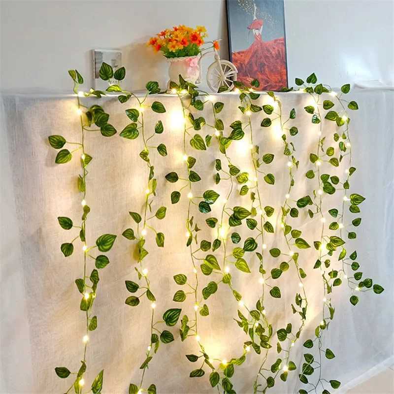 Flower Green Leaf String Lights Artificial Vine Fairy Lights Battery Powered Christmas Tree Garland Light for Wedding Home Decor XJ250612