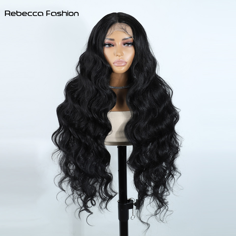 Rebecca Fashion 32Inch Body Wave Lace Front Wigs For Women Syhthetic hair High Temperature Fiber deep wig