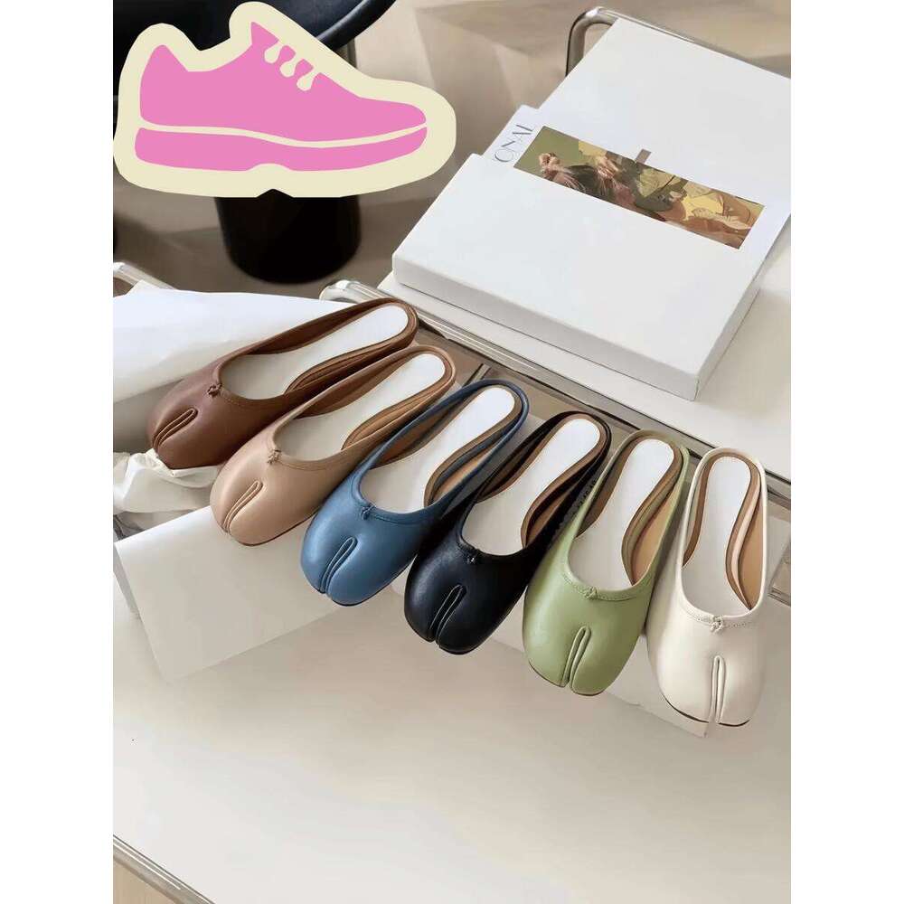 Tabi Ballet shoes Women Designer Half Sandal Casual Shoes Flat Leather Mirror Quality Ankle Heel Slip On Boot Lambskin Calf Dance