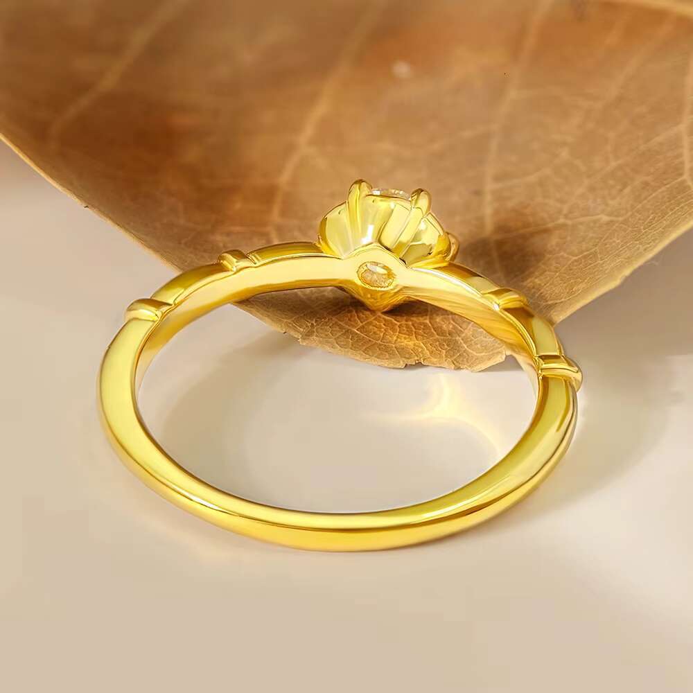 FOXI 18k Gold Vermeil Engagement Ring 0.5Ct Moissanite Diamond Bamboo Solitaire Ring 925 Sterling Silver Moissanite Wedding Ring
