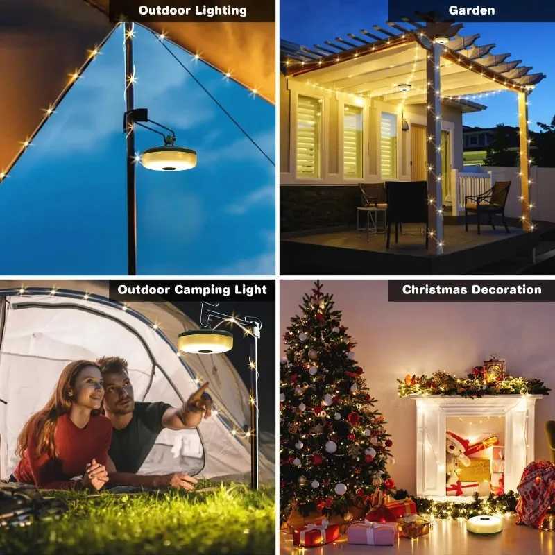 Camping Lights String with 8 Modes Rechargeable LED String Lights Portable Camping Lantern Emergency Light for Hiking Yard Decoration XJ250612