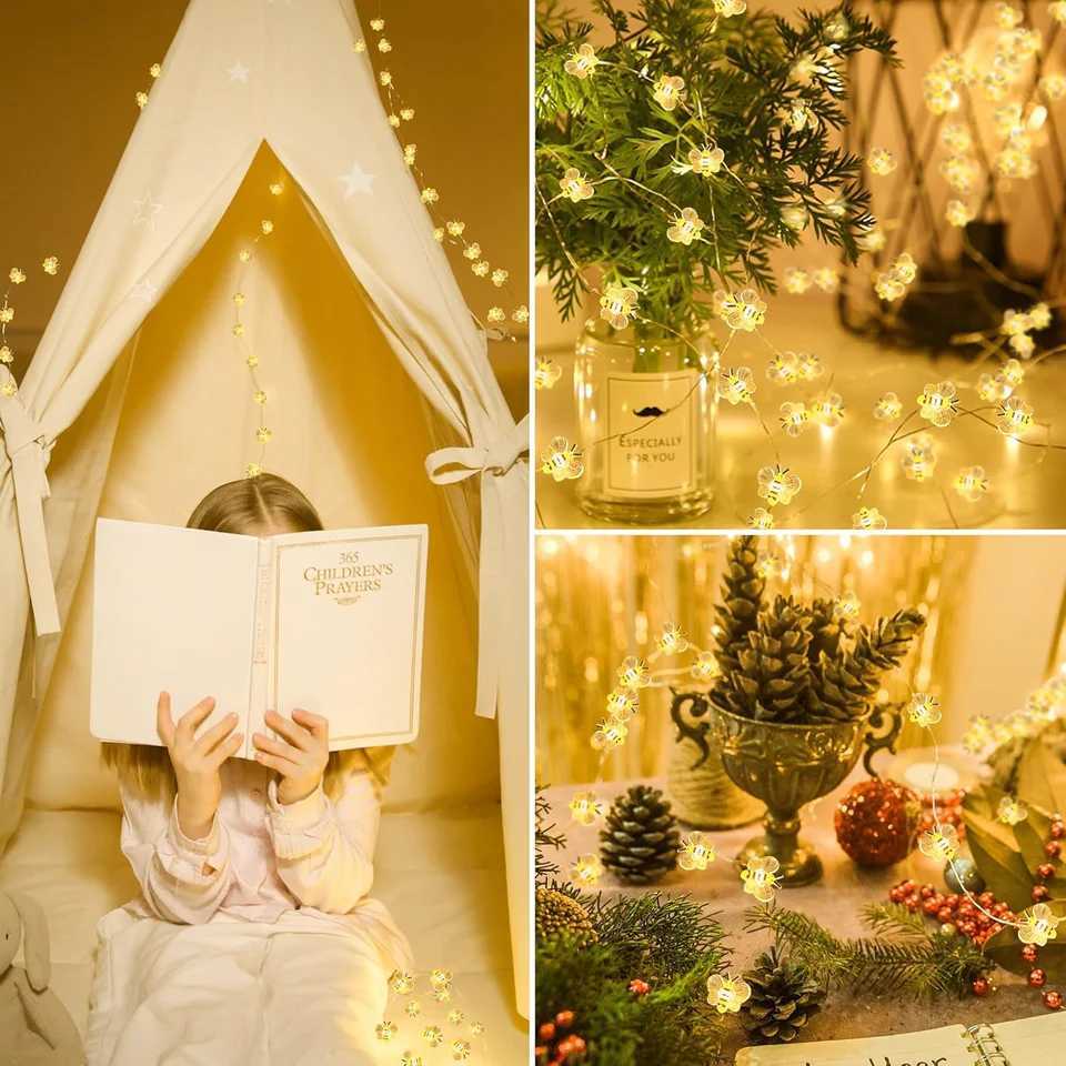 1pc 10/20/30 LED Cute Bee String Lights Garden Fairy Lights Battery Powered For Outdoor Indoor Home Party Holiday Gift Decor XJ250612