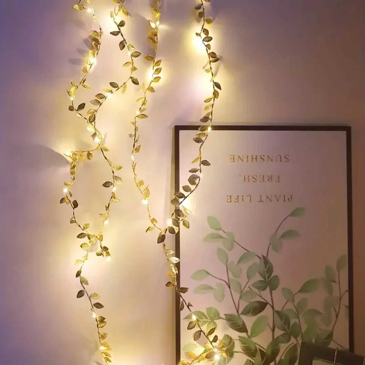 Golden Silver Tiny Leaves Fairy Light 20/50/100 LEDs Battery Powered Artificial Plant Garland Vine Lights For Wedding Home Party XJ250612