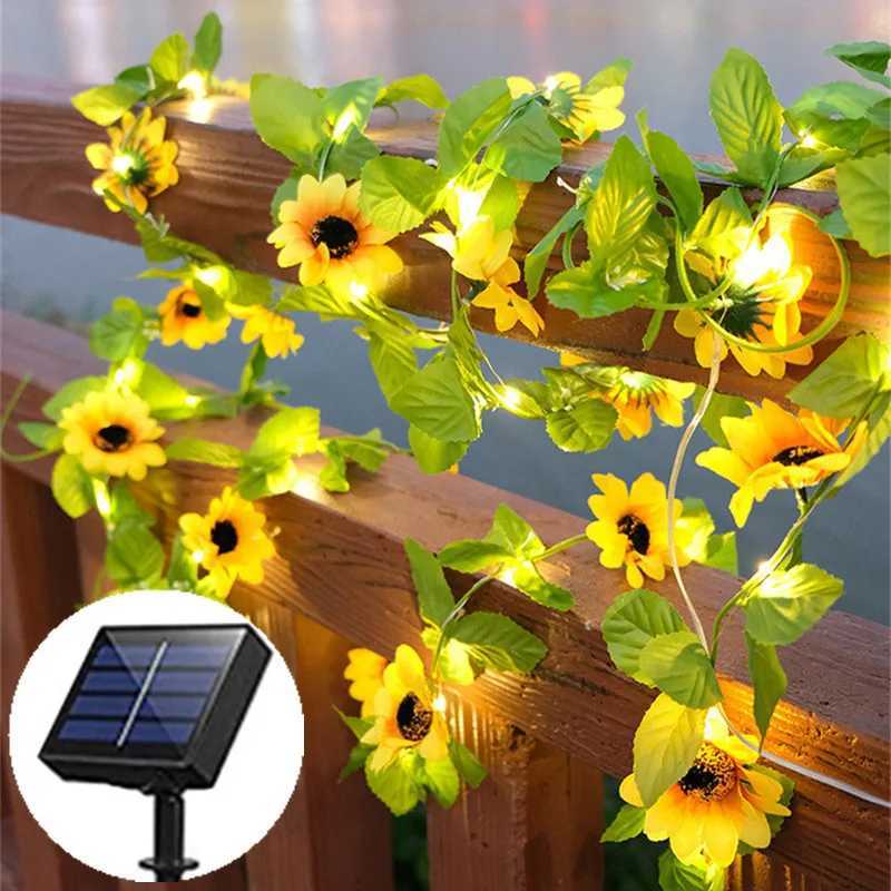 Solar Sunflower LED String Lights Artificial Sun Flower Maple Leaf Outdoor Light Up Your Garden Christmas New Year Decoration XJ250612