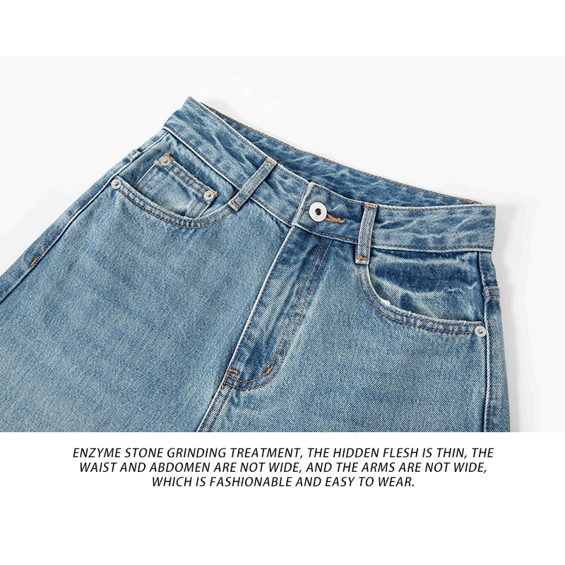 Slim fit mid-waist cobalt jeans in loose cut and soft fabric wide-leg pants K9553