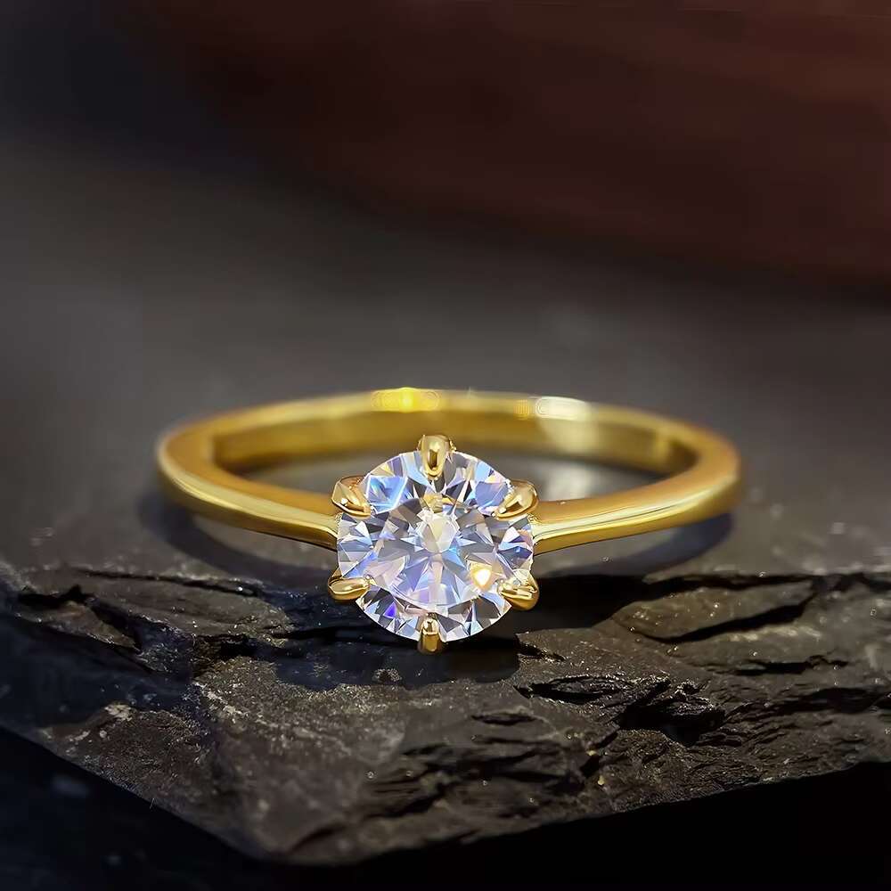Romantic Classic Six-Claw Moissanite Ring 1CT Womens Wedding Band High Quality S925 Inlaid Hot Sale Valentines Day Jewelry