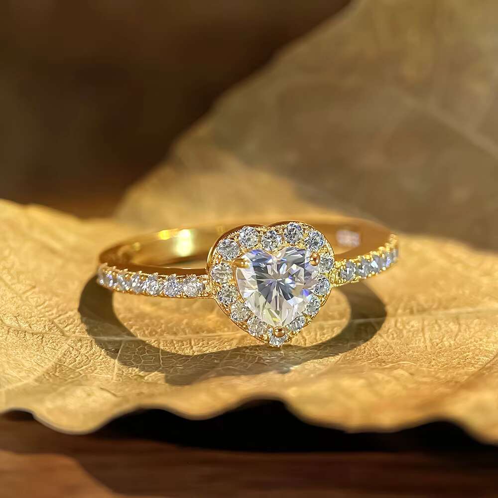 Classic Pass Tester Promise Ring 925 Sterling Silver GRA Certificate 1CT Moissanite Diamond Heart Shape Wedding Bands for Women