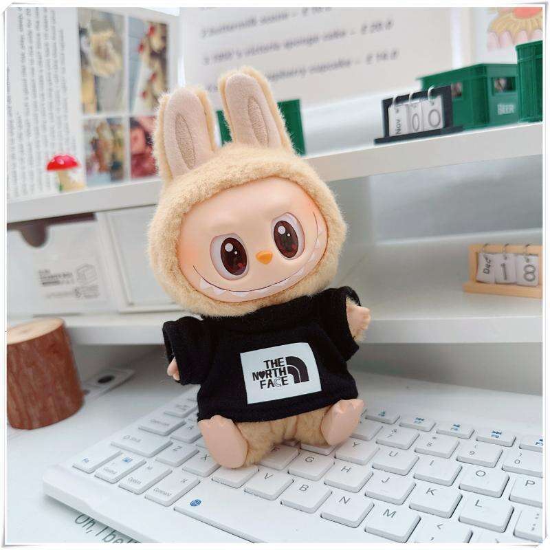 DHgargets 17cm Labubu Sportswear DIMOO Clothes 10cm Cotton Doll Black and White Peak T-shirt Trendy