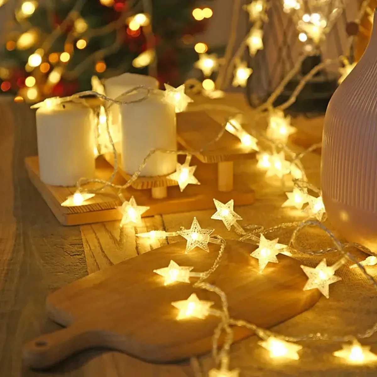 1PC 10/20/30/40 LED Star String Lights Battery Operated Fairy Lights For Christmas Tree Bedroom Room Party Home Wedding Decor XJ250612