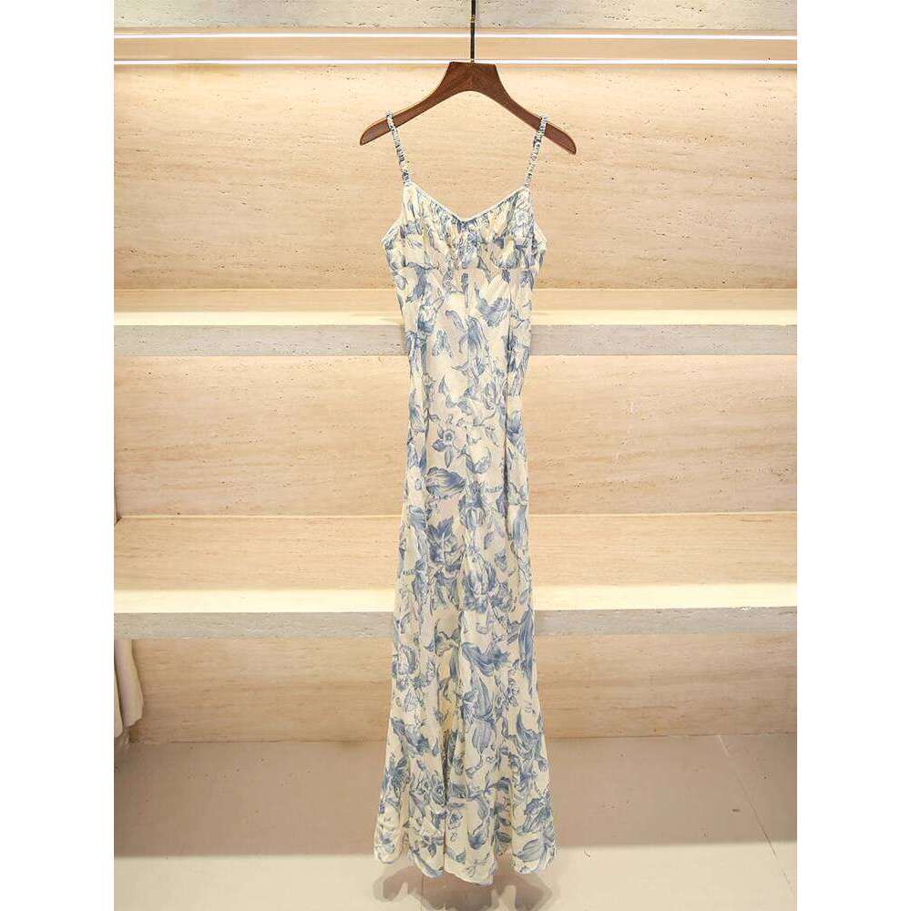 sandro dress S In Shenzhen Nanyou High end Women's Summer Printed Fish Tail Long Strap Dress
