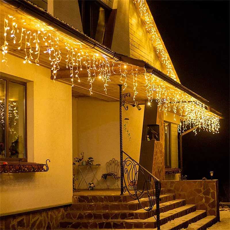 Christmas Lights Waterfall Outdoor Decoration 5M Droop 0.4-0.6m LED Lights Curtain String Lights Party Garden Eaves Decoration XJ250612