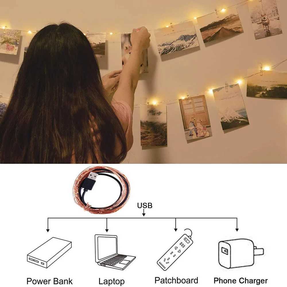 Photo Clip String Lights LED Fairy Lights Picture Clips USB Powered String Light with Clips for Bedroom Christmas Party Decor XJ250612