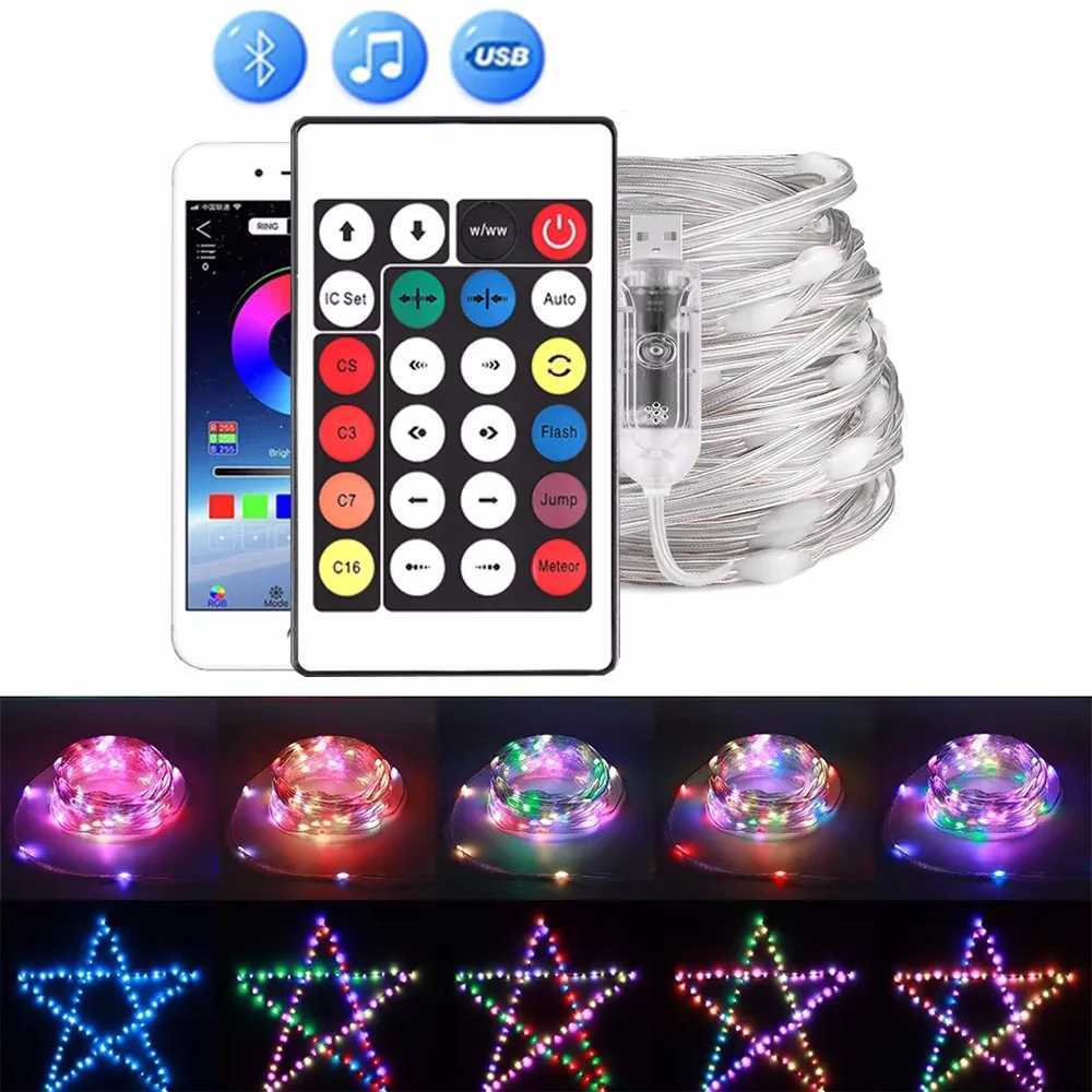 String LED Bluetooth Fairy Lights Dreamcolor RGBIC DIY Party Christmas Tree Lights Wedding Decor Garland USB Lamp 15M/10M/5M/2M XJ250612