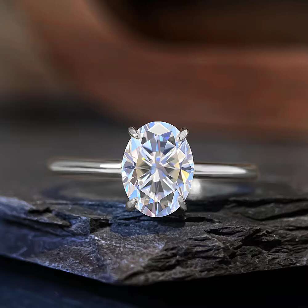 925 Sterling Silver Classic Women Jewelry 6*8 Oval Shaped Silver VVS Moissanite Diamond Engagement Ring Oval Cut for Women