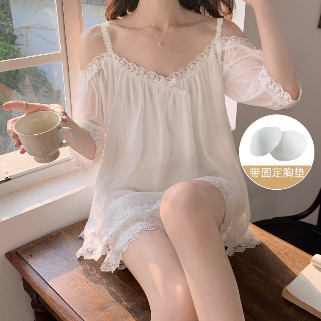 B923-One-shoulder pajamas set summer home clothes thin style ladies pure desire princess style autumn