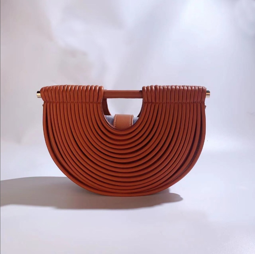 Free Shipping 2025 Summer New Designer Bag Bamboo Handmade Beach Bag Fashionable And High-quality Shopping Bag Semi-circular Handbag
